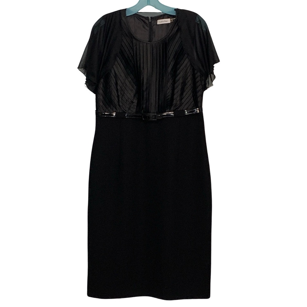 CALVIN KLEIN Mixed Media Belted Sheath Dress (12)